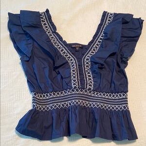 Skies Are Blue Ruffled Peplum Cap Sleeve Blouse